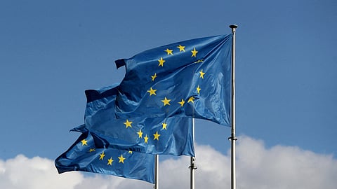 FILE PHOTO: European Union flags fly outside the EU Commission headquarters in Brussels, Belgium September 19, 2019. 