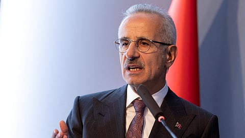 FILE PHOTO: Turkey's Minister of Transport and Infrastructure Abdulkadir Uraloglu addresses the audience during a signing ceremony in Istanbul, Turkey, April 29, 2024. 