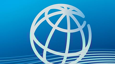 The World Bank logo is seen at the 2023 Spring Meetings of the World Bank Group and the International Monetary Fund in Washington, U.S., April 13, 2023. 
