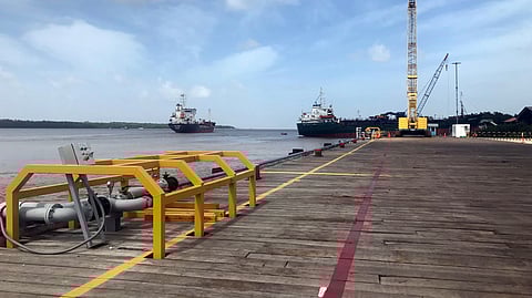 FILE PHOTO: Vessels carrying supplies for an offshore oil platform are seen, south of Georgetown, Guyana, January 23, 2020. 
