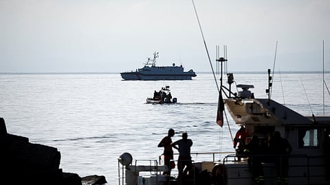 FILE PHOTO: Rescue boats with rescue personnel are seen at the scene where a luxury yacht belonging to British tech entrepreneur Mike Lynch sank off the coast of Porticello, near the Sicilian city of Palermo, Italy, August 23, 2024. 