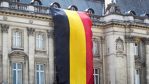 FILE PHOTO: A large Belgium's flag is unfolded in Brussels, Belgium July 21, 2021. 