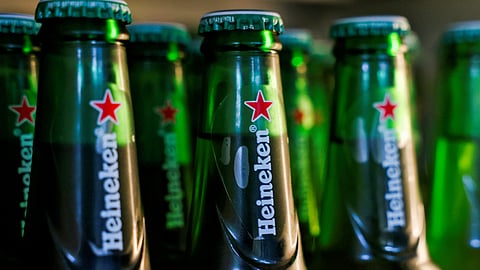 FILE PHOTO: Bottles of Heineken beer are displayed in a cooler at a bar in Gurugram, India, November 26, 2024. 