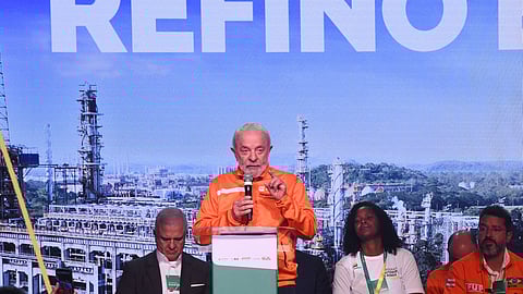Brazil's President Luiz Inacio Lula da Silva speaks during an event at the Duque de Caxias Refinery, in Duque de Caxias, Brazil July 4, 2025. 