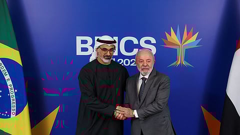 Brazil's President Luiz Inacio Lula da Silva attends a bilateral meeting with Crown Prince of Abu Dhabi, Sheikh Khaled bin Mohamed bin Zayed Al Nahyan, ahead of the BRICS summit, in Rio de Janeiro, Brazil July 5, 2025. 