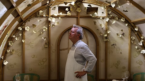 French chef Alain Passard poses in his restaurant Arpege, the three-Michelin-starred restaurant which serves an exclusively plant-based menu, in Paris, France, July 23, 2025. 