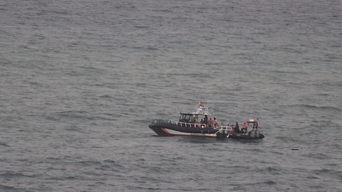 A view shows migrants sailing on a boat, as at least 54 children and about 30 adults swam from Morocco to Spain's North African enclave of Ceuta, in Ceuta, Spain July 25, 2025, in this screengrab obtained from a video. 
