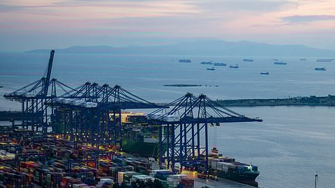 FILE PHOTO: A view of the container terminal of the Piraeus port, in Perama suburb of Piraeus, Greece January 28, 2025. 
