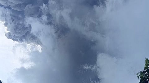 Mount Lewotobi Laki-laki spews smoke and volcanic ash in Flores, East Nusa Tenggara province, Indonesia, October 15, 2025 in this screengrab obtained from a social media video. 