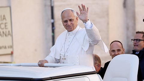 Pope Leo XIV arrives to hold a general audience in Saint Peter's Square at the Vatican, November 19, 2025. 