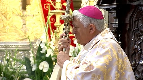 Bishop Rafael Zornoza during a mass in Cadiz, Spain in this screengrab taken from an undated handout video.