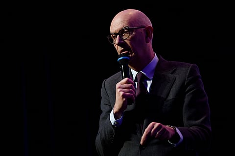 French Minister for Economy, Finance, and Industrial, Energy and Digital Sovereignty Roland Lescure delivers the opening speech during the "Choose France - Edition France Summit", with only French companies and investors, at the Maison de la Chimie in Paris, France, November 17, 2025. 