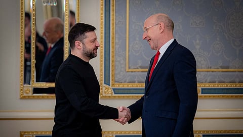 Ukraine's President Volodymyr Zelenskiy meets with British Defence Secretary John Healey, amid Russia's attack on Ukraine, in Kyiv, Ukraine January 9, 2026.