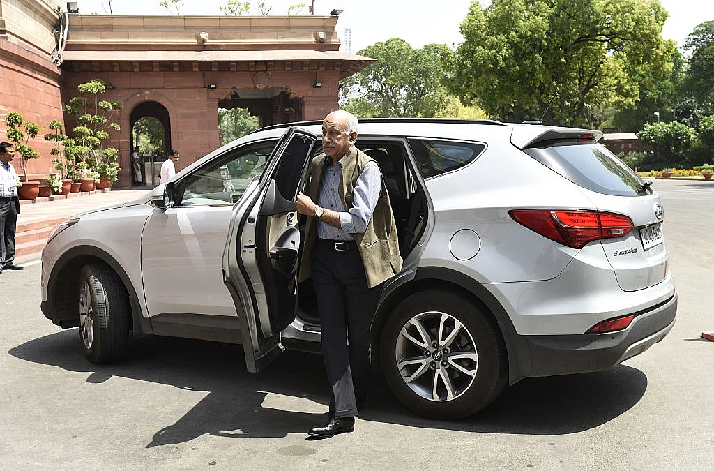BJP Rajya Sabha MP MJ Akbar arrives at Parliament