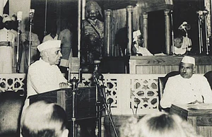 Prime Minister Jawaharlal Nehru addresses the Indian Constituent Assembly