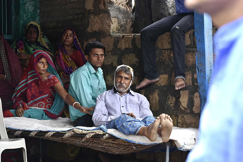 Relatives of four Dalits flogged by self-styled ‘cow protectors’ in July, 2016 Una, Gujarat; Photo by Arun Sharma/Hindustan Times via Getty Images