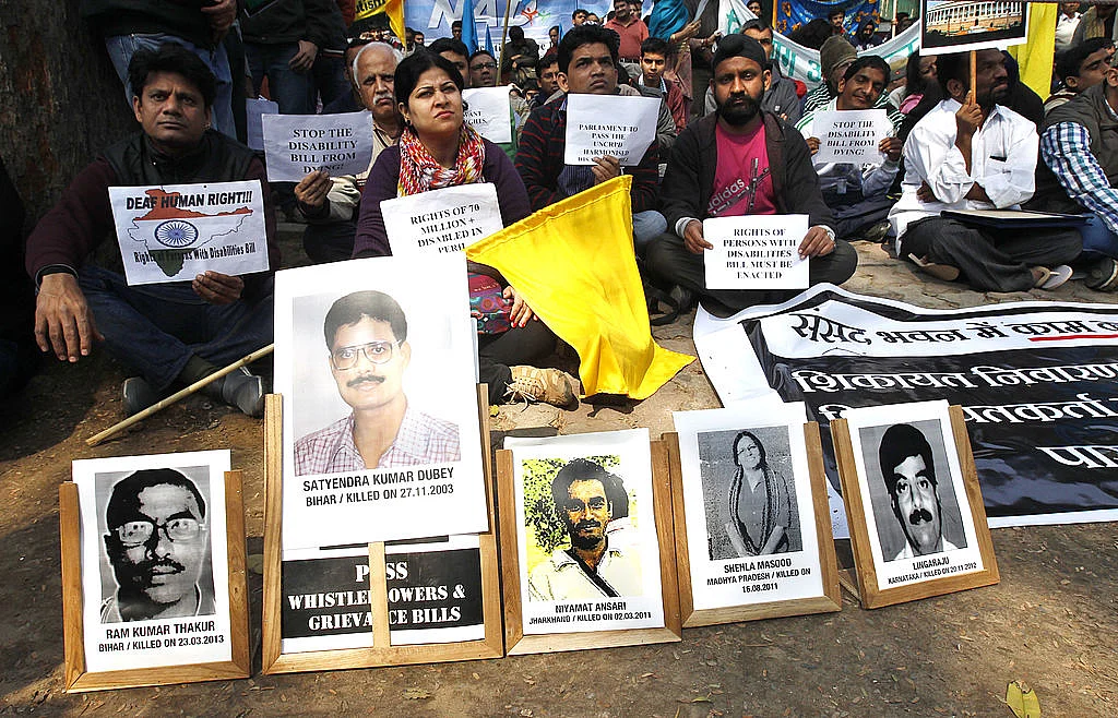 A protest in New Delhi against murders of Indian whistleblowers martyred in pursuit of accountability