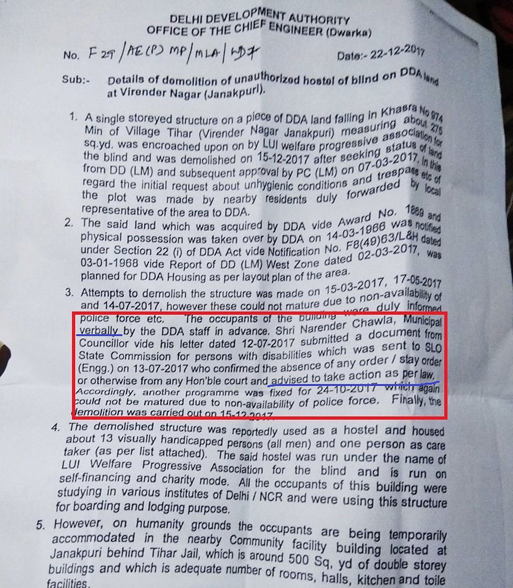 Shocking: DDA sent ‘verbal notice’ to blind students on BJP councillor’s advice 