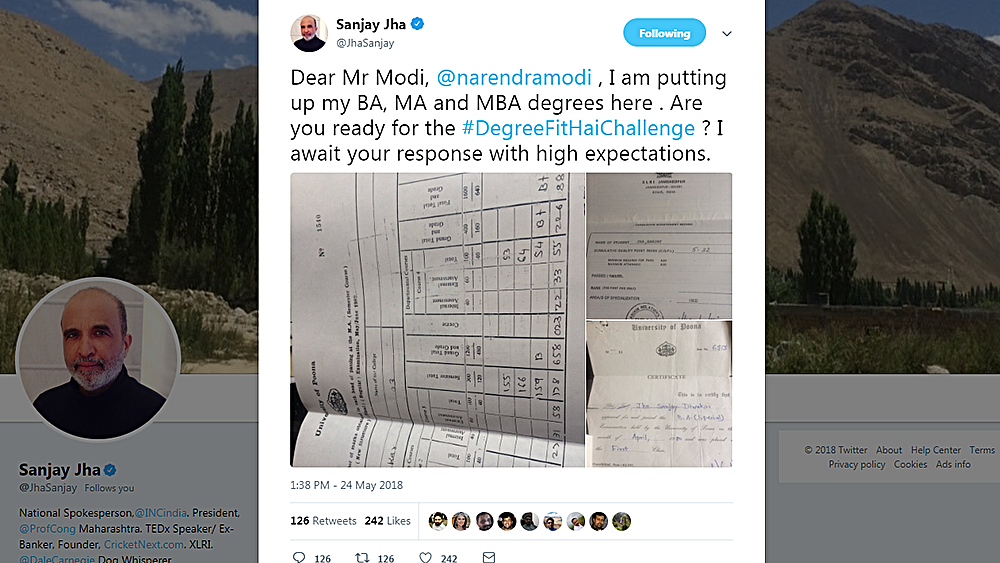 Congress leader tweets his degrees to PM Modi as Twitter challenges take off