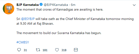 Karnataka Live Updates: Shock as Governor invites BJP’s BS Yeddyurappa to take oath