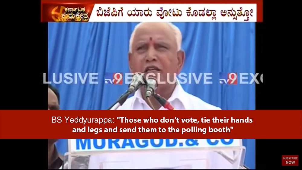 Grab from a TV9 Kannada video of BS Yeddyurappa addressing an election meeting in Hobli, Tumakuru on May 5