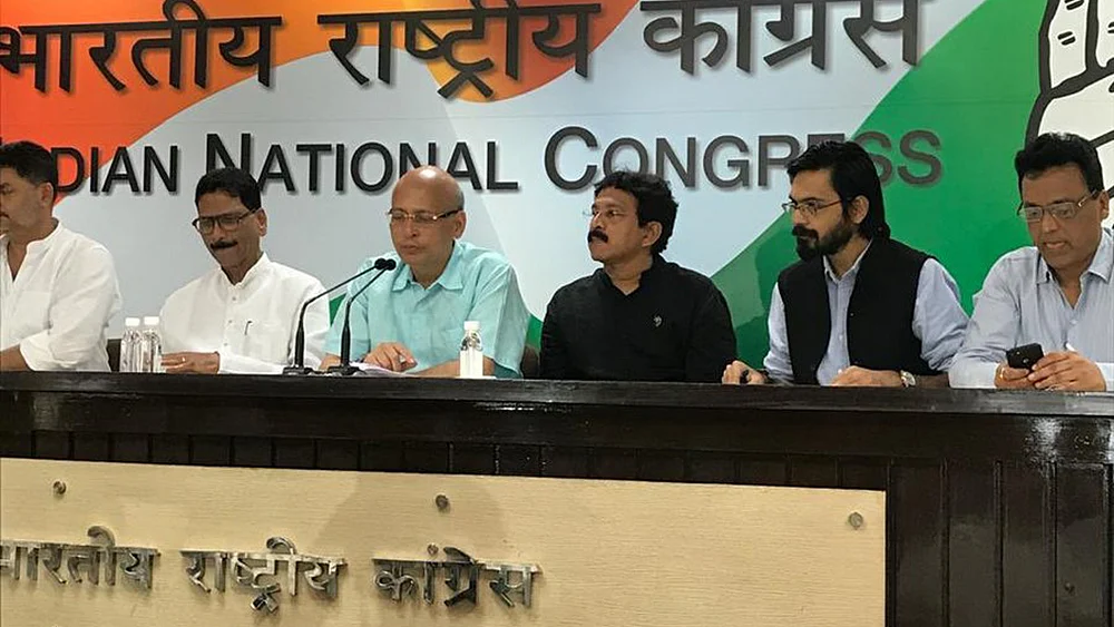 Congress MP Abhishek Manu Singhvi (third from left) alleged serious fraud in voters’ lists in Telangana at a press conference in New Delhi on September 16