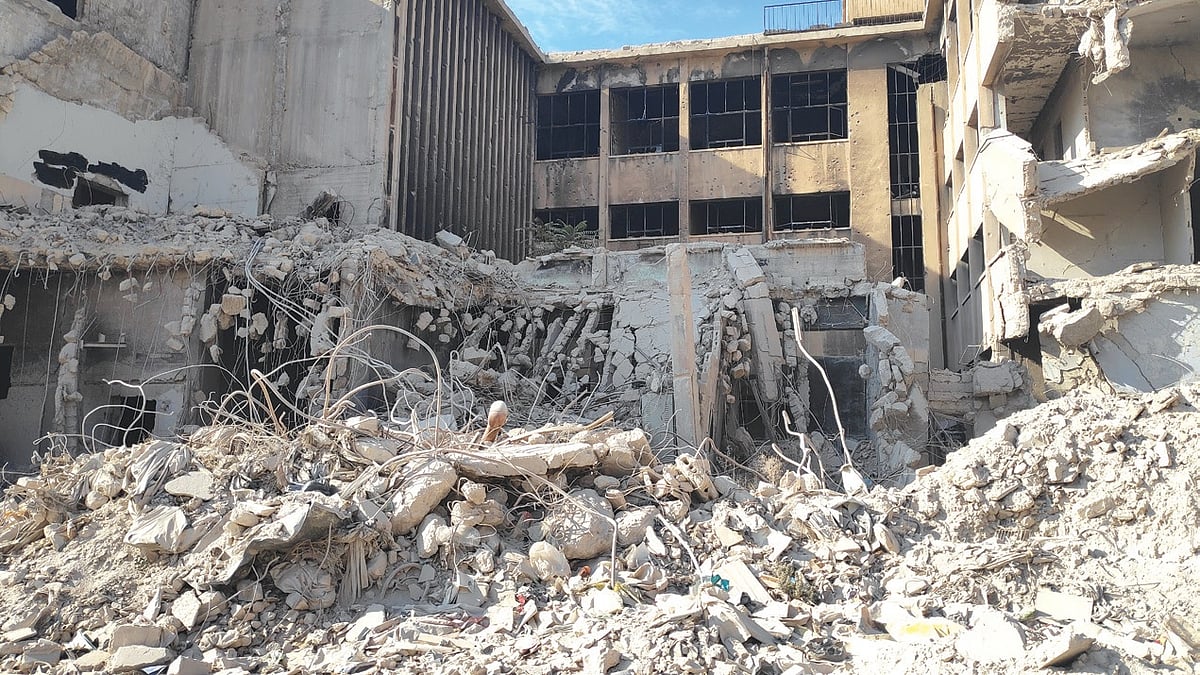 The destroyed City Council building in Aleppo