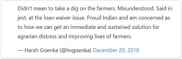 Industrialist Harsh Goenka roasted for making fun of farm loan waivers