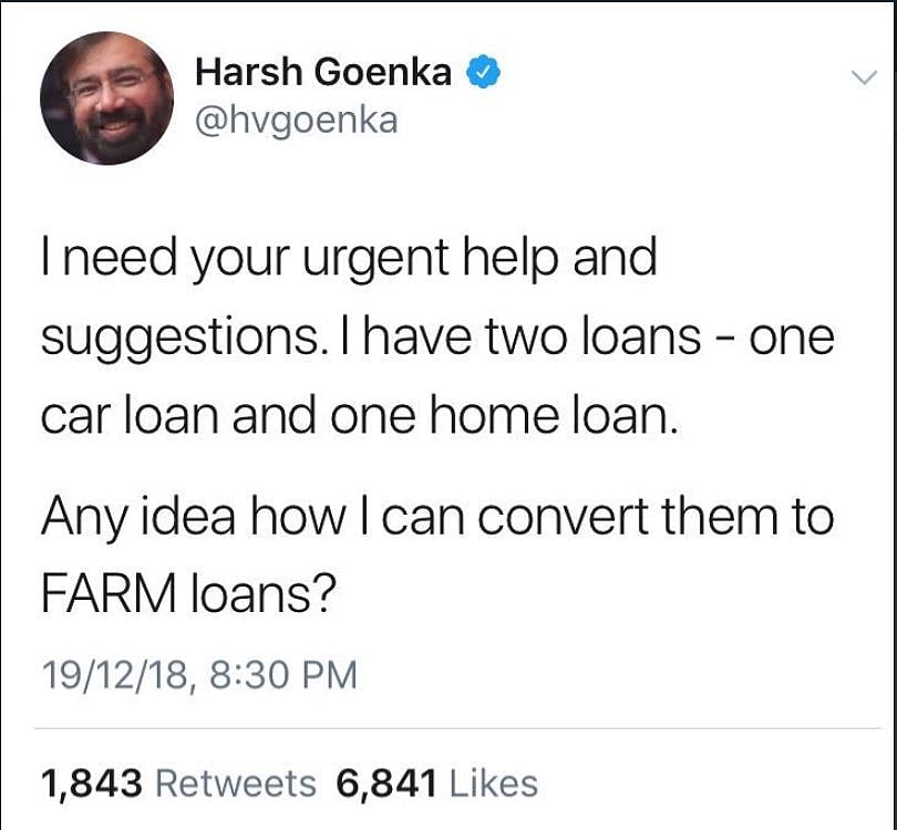 Industrialist Harsh Goenka roasted for making fun of farm loan waivers