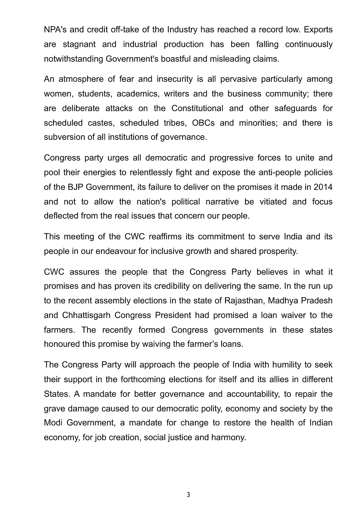 CWC resolves to defeat RSS ideology, We will not allow Modi to befool the country again, says Rahul