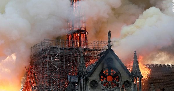 Fire-ravaged Notre-Dame cathedral in Paris (Twitter)