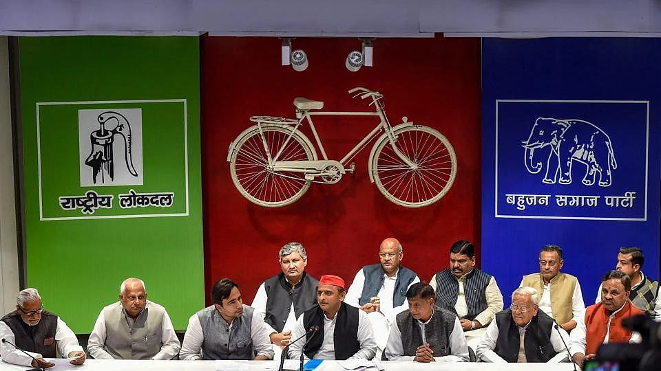 BSP president Mayawati, Samajwadi Party chief Akhilesh Yadav and RLD chief Ajit Singh (PTI)