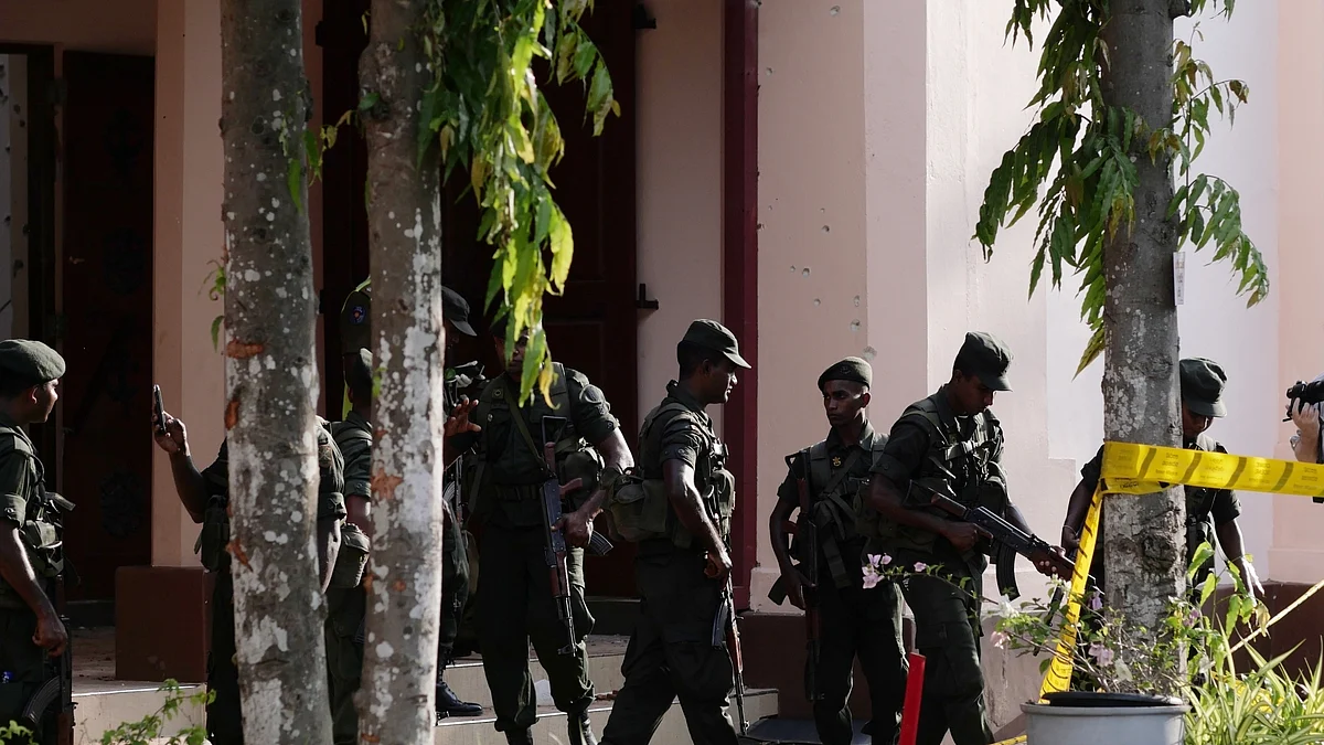 The St. Sebastian’s Church where a blast took place is cordoned off in Negombo, north of Colombo, Sri Lanka, April 23, 2019 (IANS Photo)