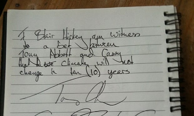 Ex-Australian PM bets $100 climate will not change