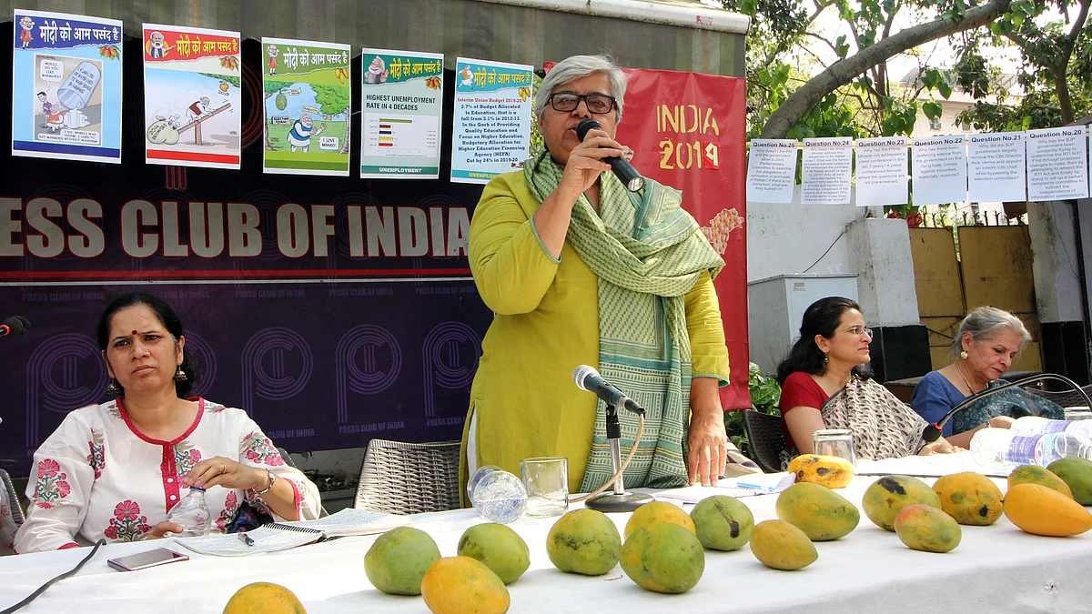 Social activist Shabnam Hashmi addresses a press conference in New Delhi on Monday/NH photo by Vipin