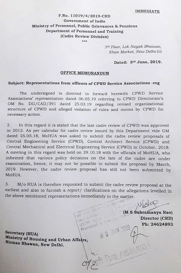 CPWD DG goes against report; orders delayering of junior staff, relocation of many units