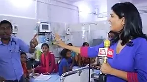 In this TV grab, Anjana Om Kashyap is seen arguing with a doctor inside the ICU ward of govt-run SKMC Hospital in Bihar’s Muzaffarpur.