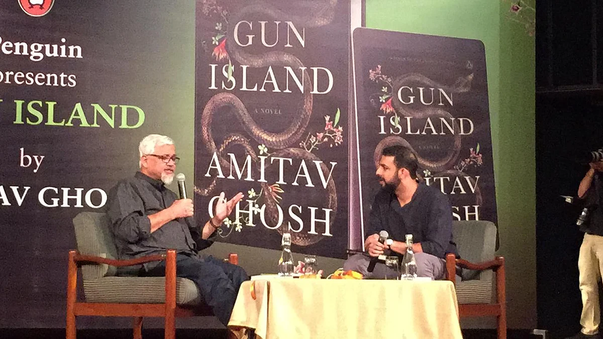 Journalist and author Raghu Karnad in conversation with author Amitav Ghosh at the release of his new book ‘Gun Island’