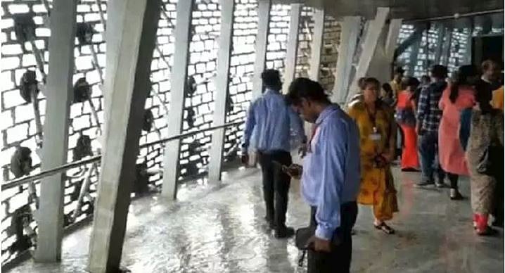WATCH| Visitors walk through puddles as water drips from ceiling at  Statue of Unity