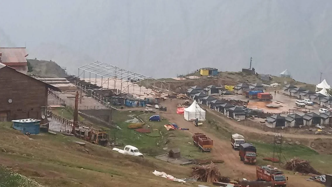 A tented colony being erected at Auli for the Rs 200 crore lavish wedding of the sons of South African businessmen the Gupta brothers.