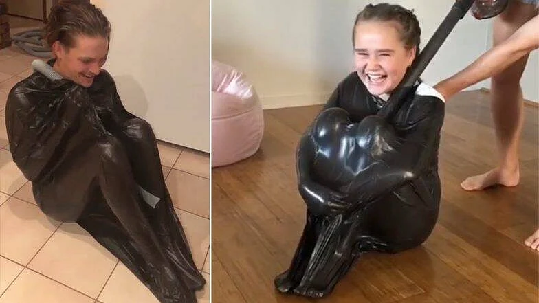 Images of people performing the Vacuum Challenge (Social media)