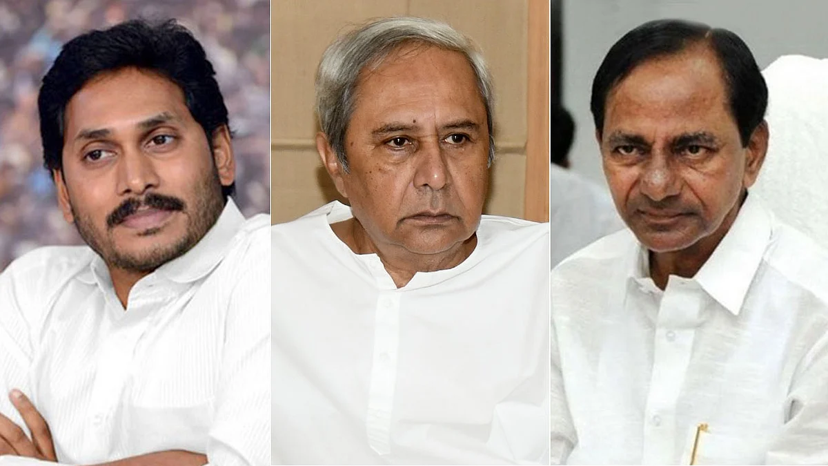 Andhra Pradesh CM Jagan Mohan Reddy, Orissa CM Naveen Patnaik and Telangana CM K Chandrasekhar Reddy 