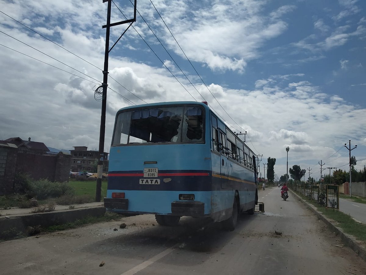 A damaged bus in Soura
