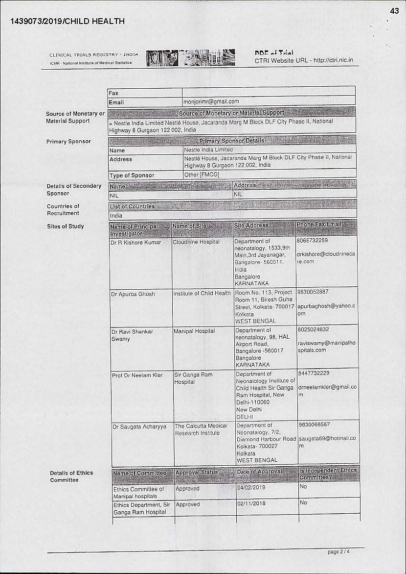 Nestle violates law in India, conducts clinical trials on premature infants for baby food