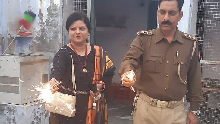 In this old photo, Inspector Subodh Kumar Singh is seen celebrating Diwali with his wife Rajni, who is still waiting for justice.
