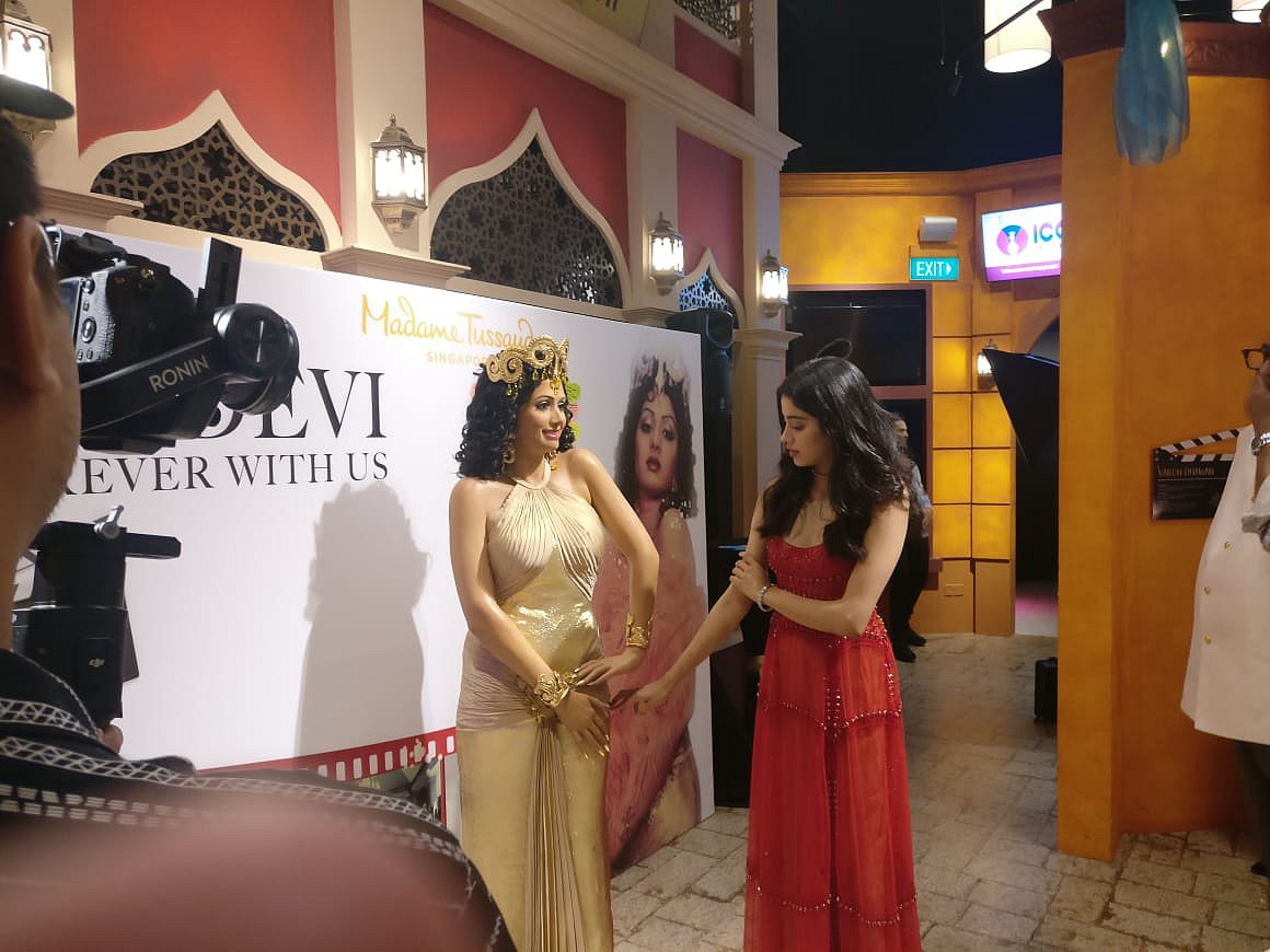 Boney Kapoor along with daughters Janhvi and Khushi unveil Sridevi’s statue at Madame Tussauds in Singapore