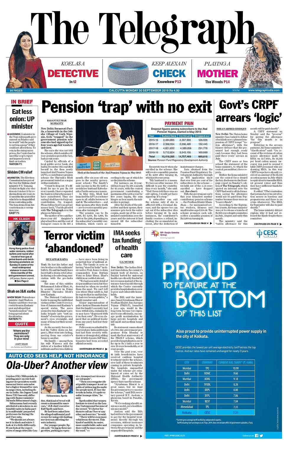 Front Pages This Morning - September 30, 2019
