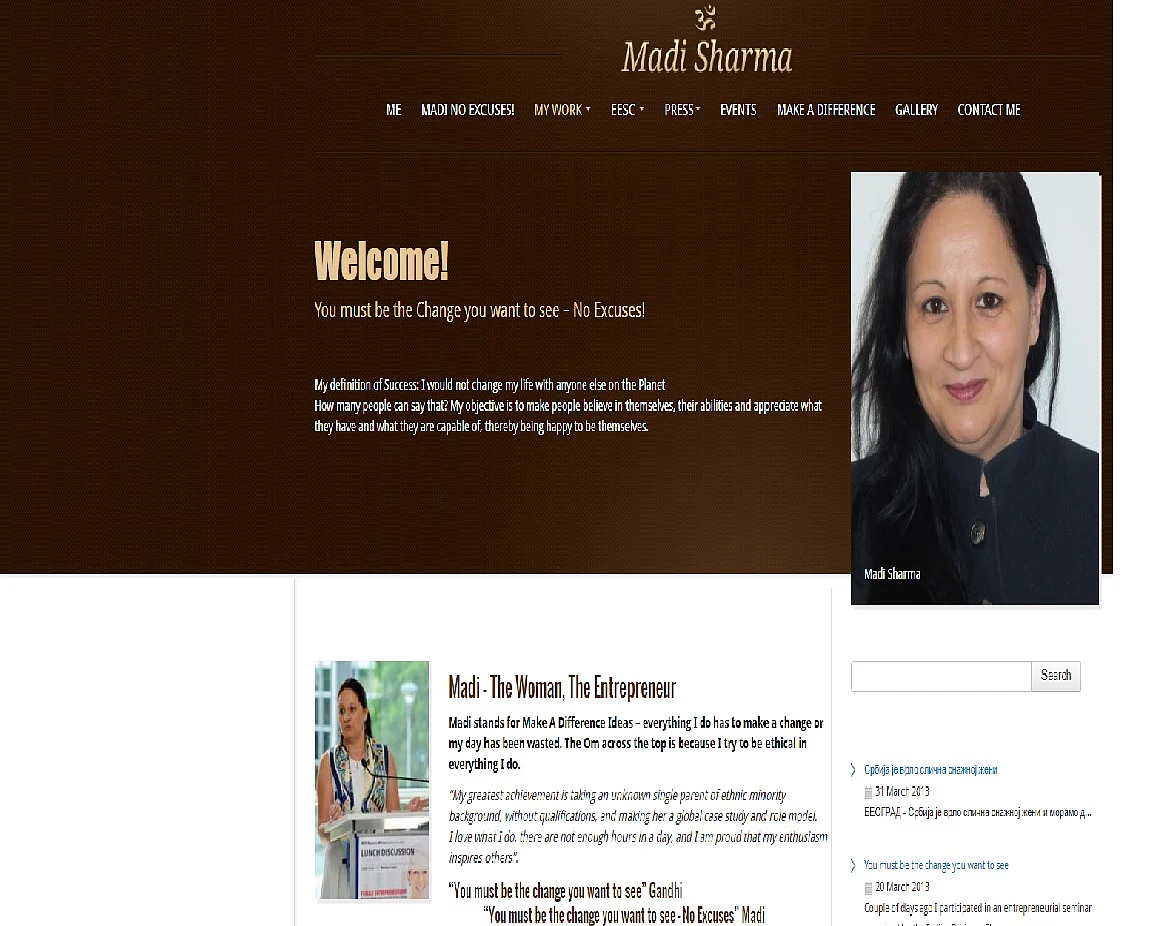 A screenshot of Madi Sharma’s website.