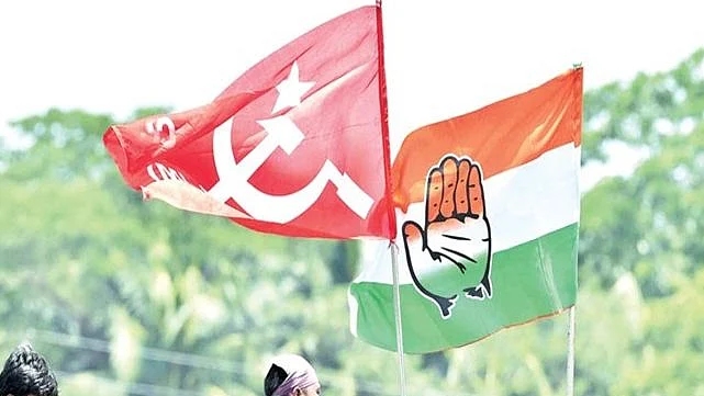 CPM and Congress flags (Photo courtesy: social media)