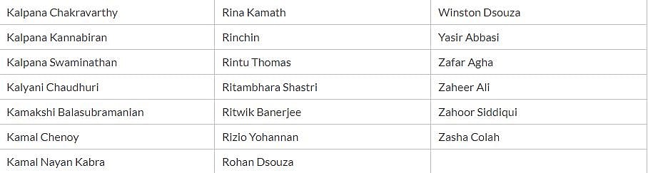 A complete list of the signatories